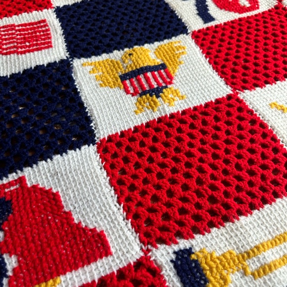 Vintage 1976 Bicentennial Handmade Crochet Afghan Throw Blanket Home Decor - Picture 14 of 15